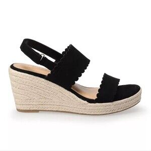 LC Lauren Conrad Cactus Flower Wedge Espadrilles in Black 8.5
